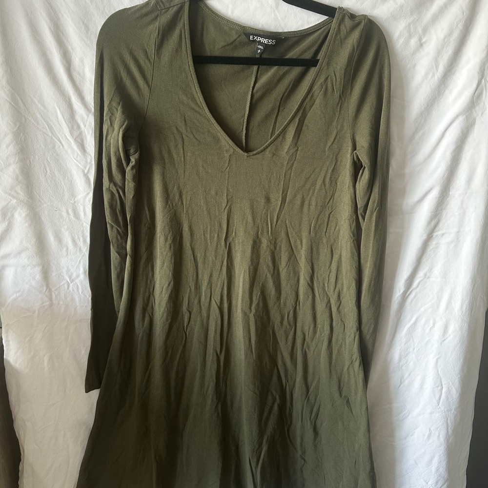 Express Olive Green Long Sleeve Dress